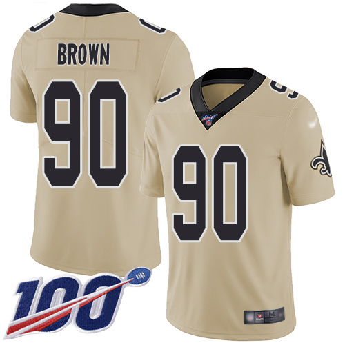 Men New Orleans Saints Limited Gold Malcom Brown Jersey NFL Football 90 100th Season Inverted Legend Jersey